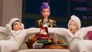 The trio of Huntr/x relaxing between battles in Kpop Demon Hunters, showing their bond off-stage. (Image via Netflix)